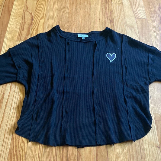 THE Greii black waffle long sleeve with heart patch size small