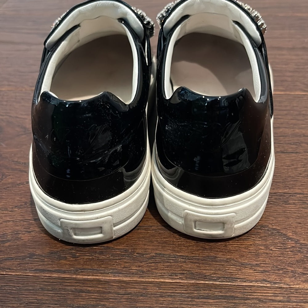 Roger Vivier Women’s Black Patent Leather Crystal Sneakers Size 34.5/4.5