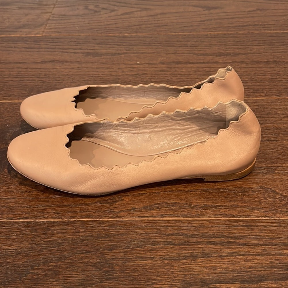 Chloé Women's Lauren Scalloped Ballet Flat Blush Size 37.5/7.5