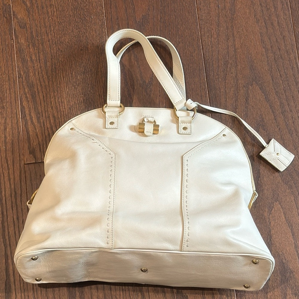 NWT Yves Saint Laurent Cream Muse Leather Shoulder Bag