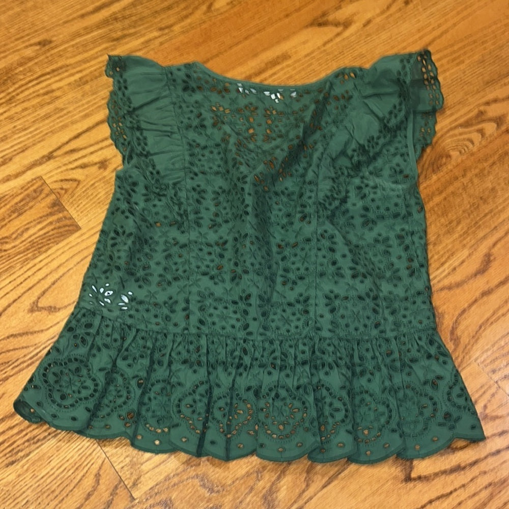 Veronica Beard Woman’s Araya Green Eyelet Ruffle Top Size 2