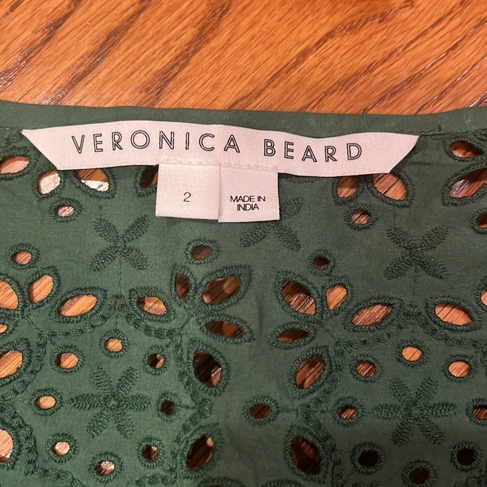 Veronica Beard Woman’s Araya Green Eyelet Ruffle Top Size 2