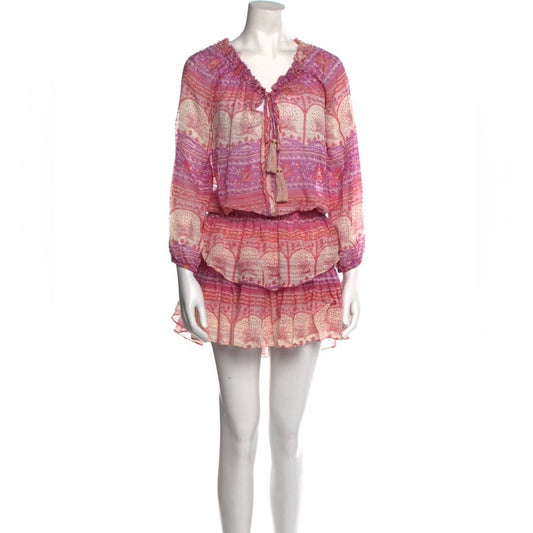 LoveShackFancy Woman’s Printed Silk Long Sleeve Mini Dress Size S