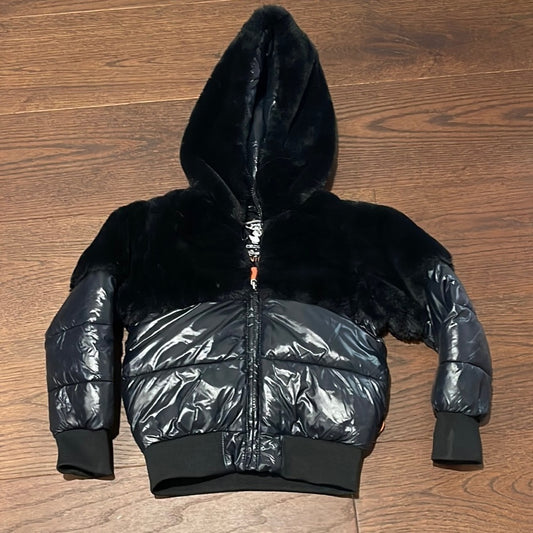 Save The Duck Girls Black Faux Fur Hooded Puffer Size 4