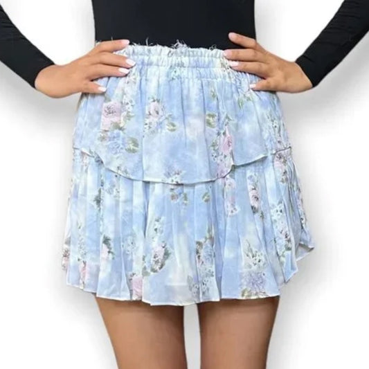 LoveShackFancy Woman’s Blue Floral Silk Skirt Size S