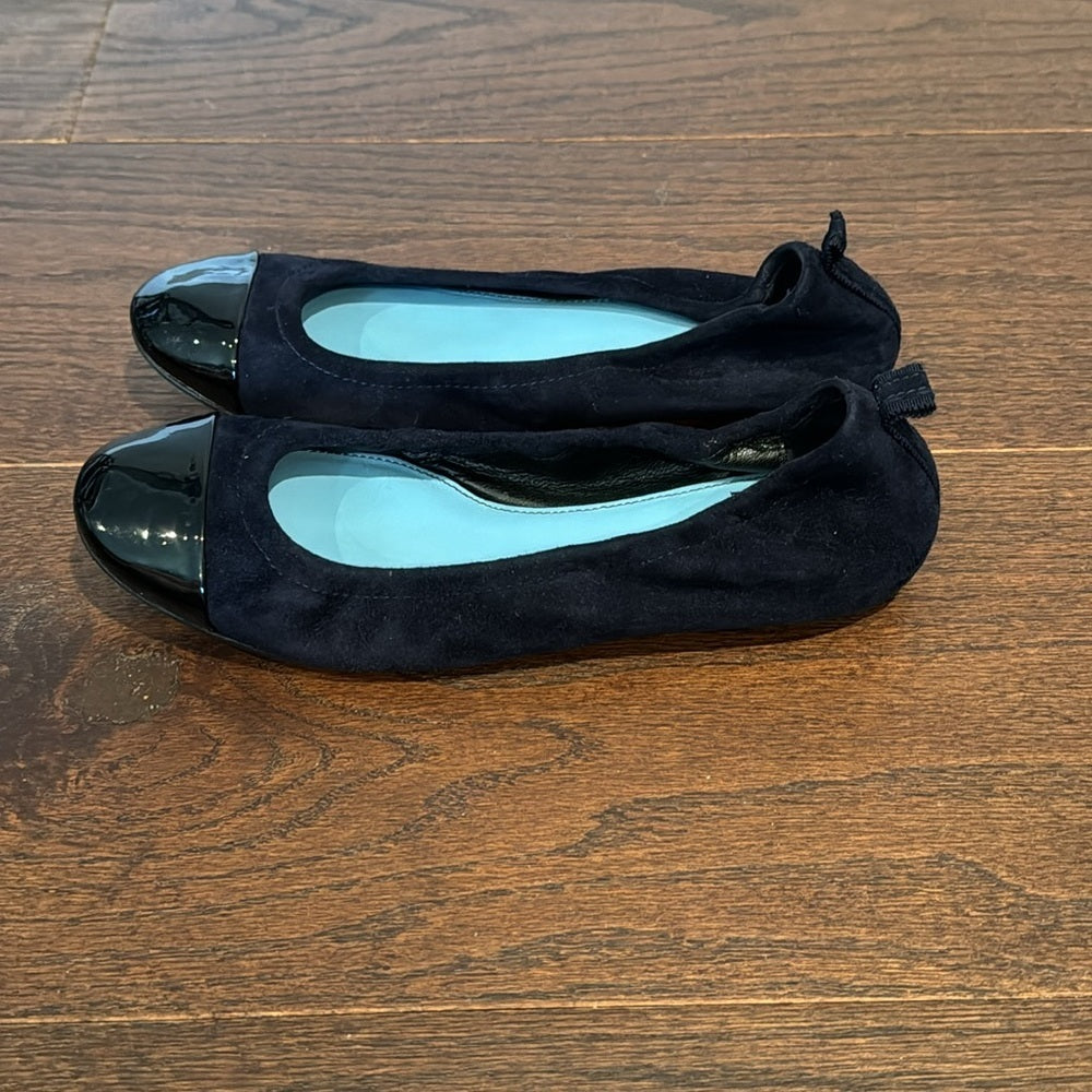 Lanvin Women’s Navy Blue Suede Black Patent Leather Toe Ballerina Shoe Size 38/8