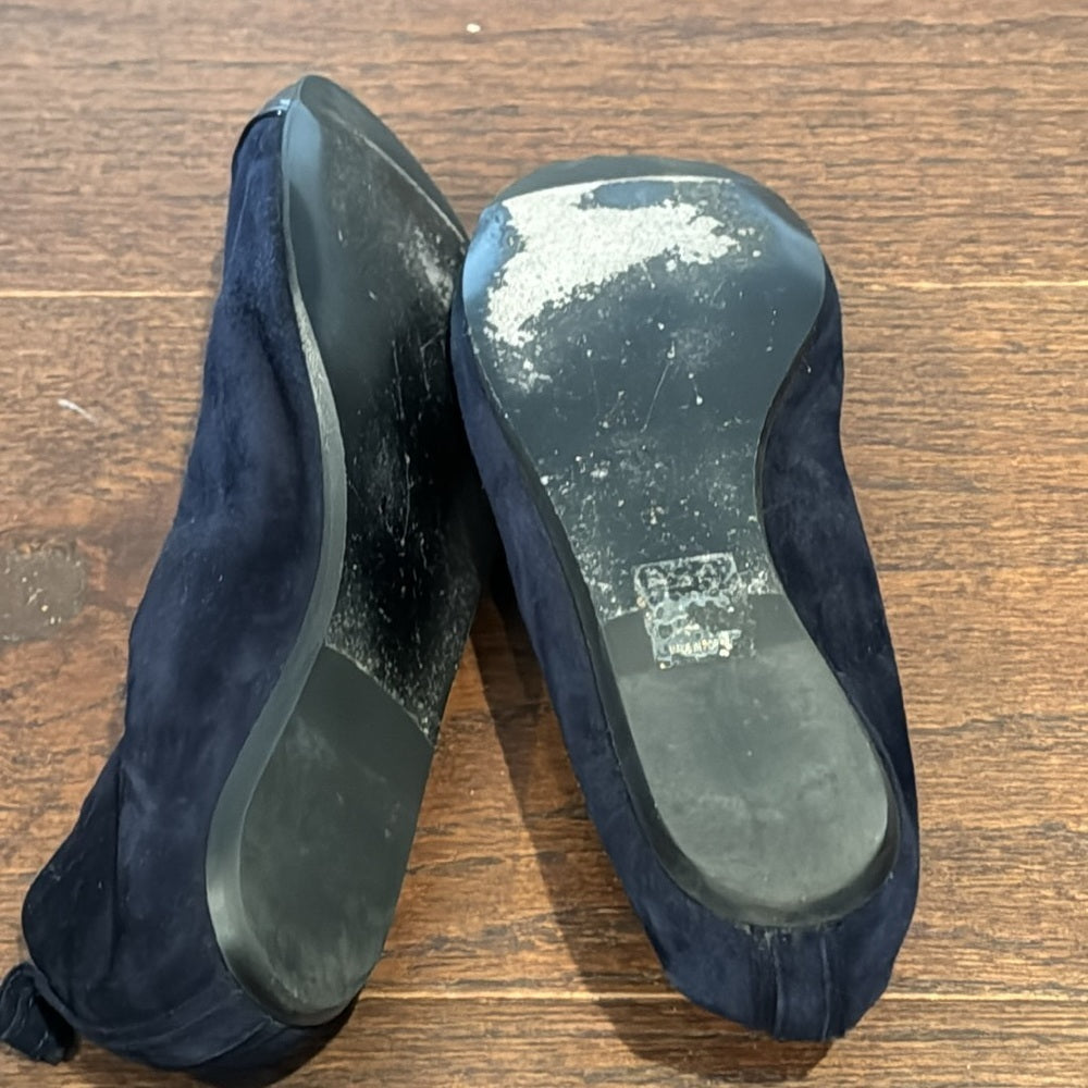 Lanvin Women’s Navy Blue Suede Black Patent Leather Toe Ballerina Shoe Size 38/8