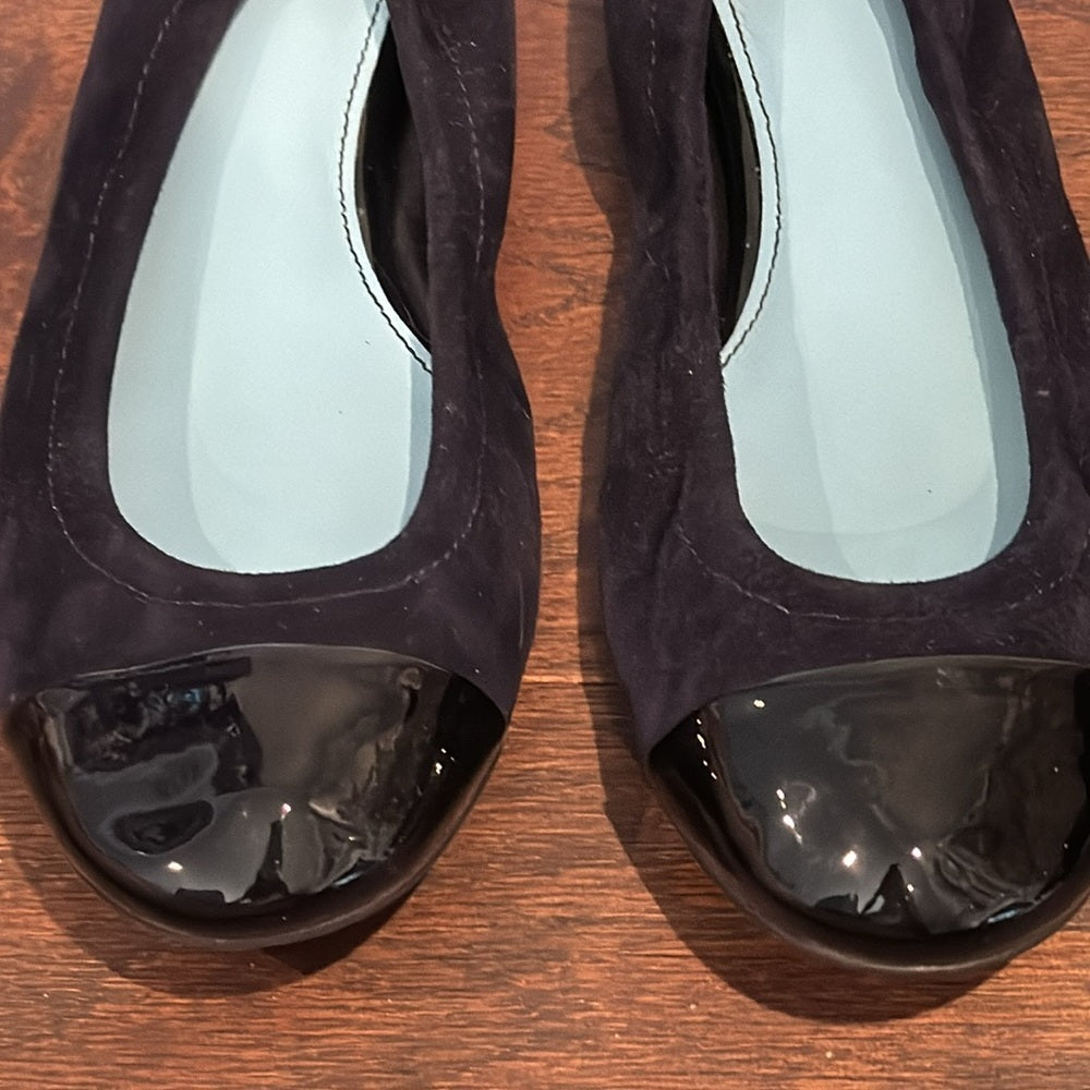 Lanvin Women’s Navy Blue Suede Black Patent Leather Toe Ballerina Shoe Size 38/8