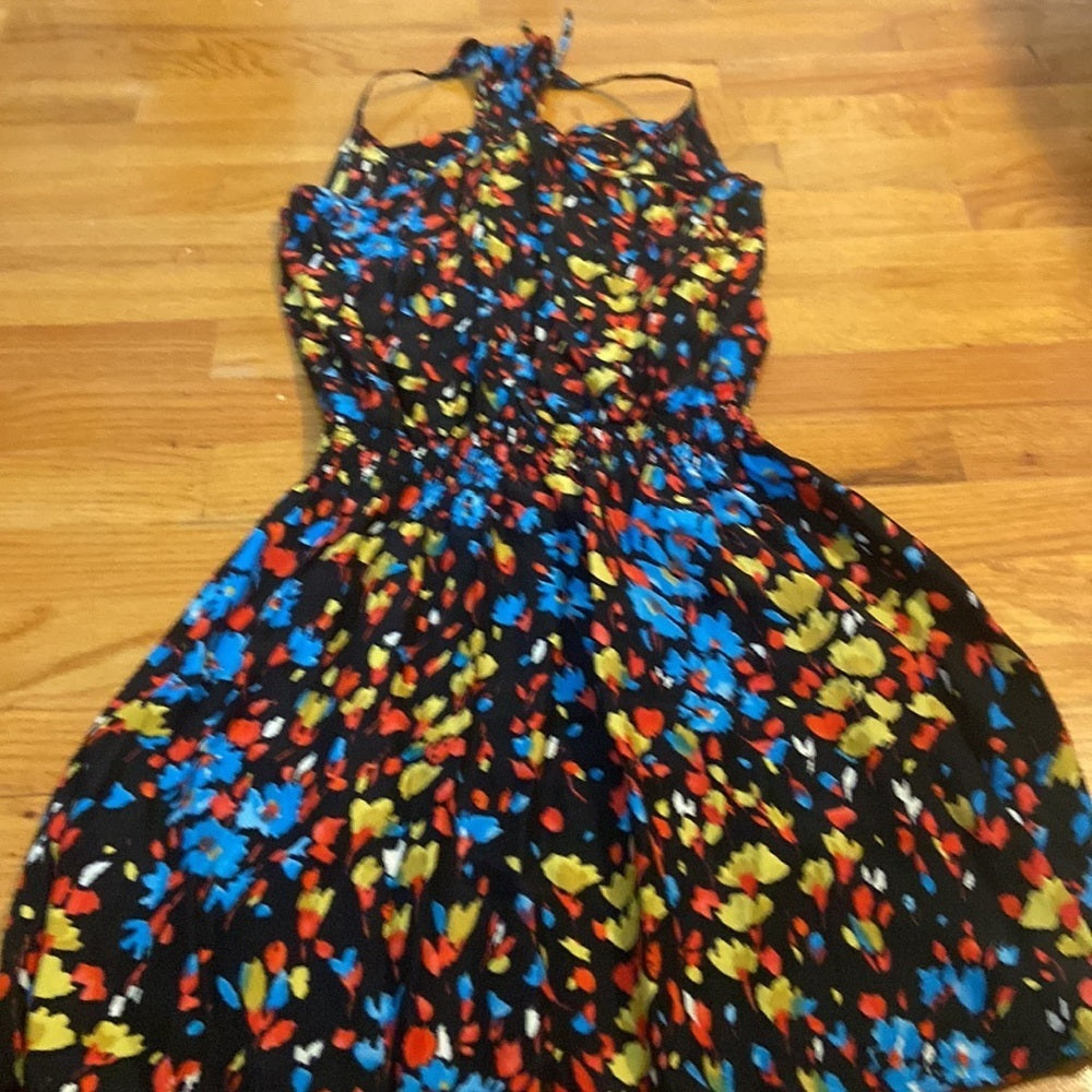 Women’s Parker dress. Black/yellow/blue/red. Size S