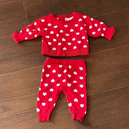 Baby Gap Girls Red Heart Sweater and Pants Size 0-3 months