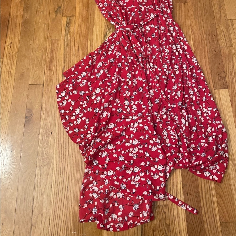 Max Studio Red and White Floral Sleeveless Dress Size Large