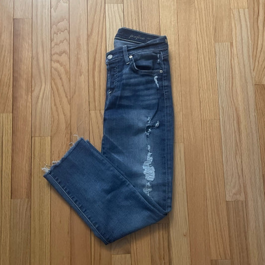 7 for All Mankind Josefina Blue Ripped Skinny Boyfriend Jeans Size 25