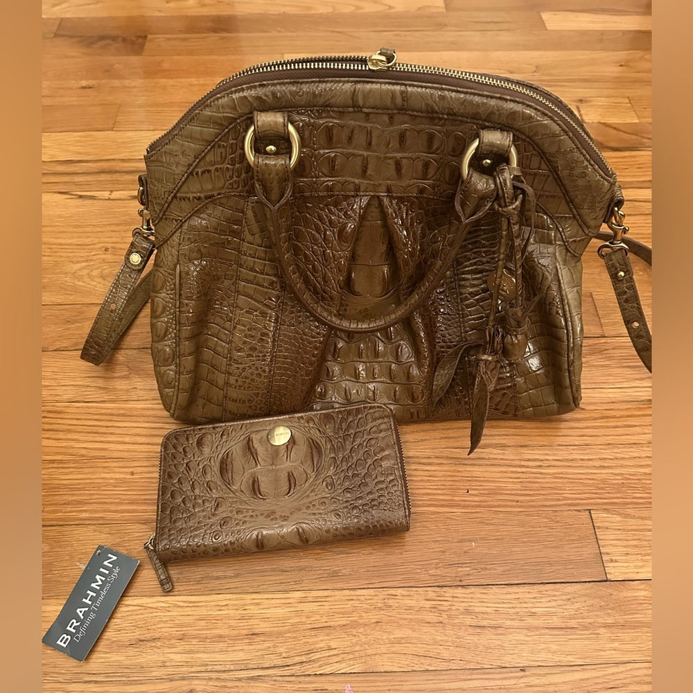 NWT Brahmin Brown Crocodile Embossed Women's Bag and Wallet