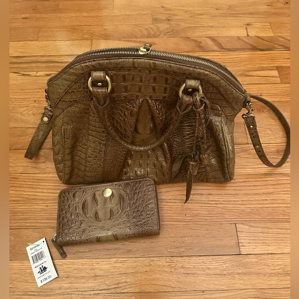 NWT Brahmin Brown Crocodile Embossed Women's Bag and Wallet