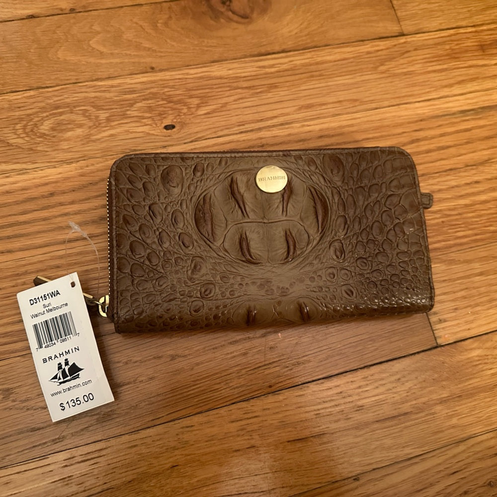 NWT Brahmin Brown Crocodile Embossed Women's Bag and Wallet