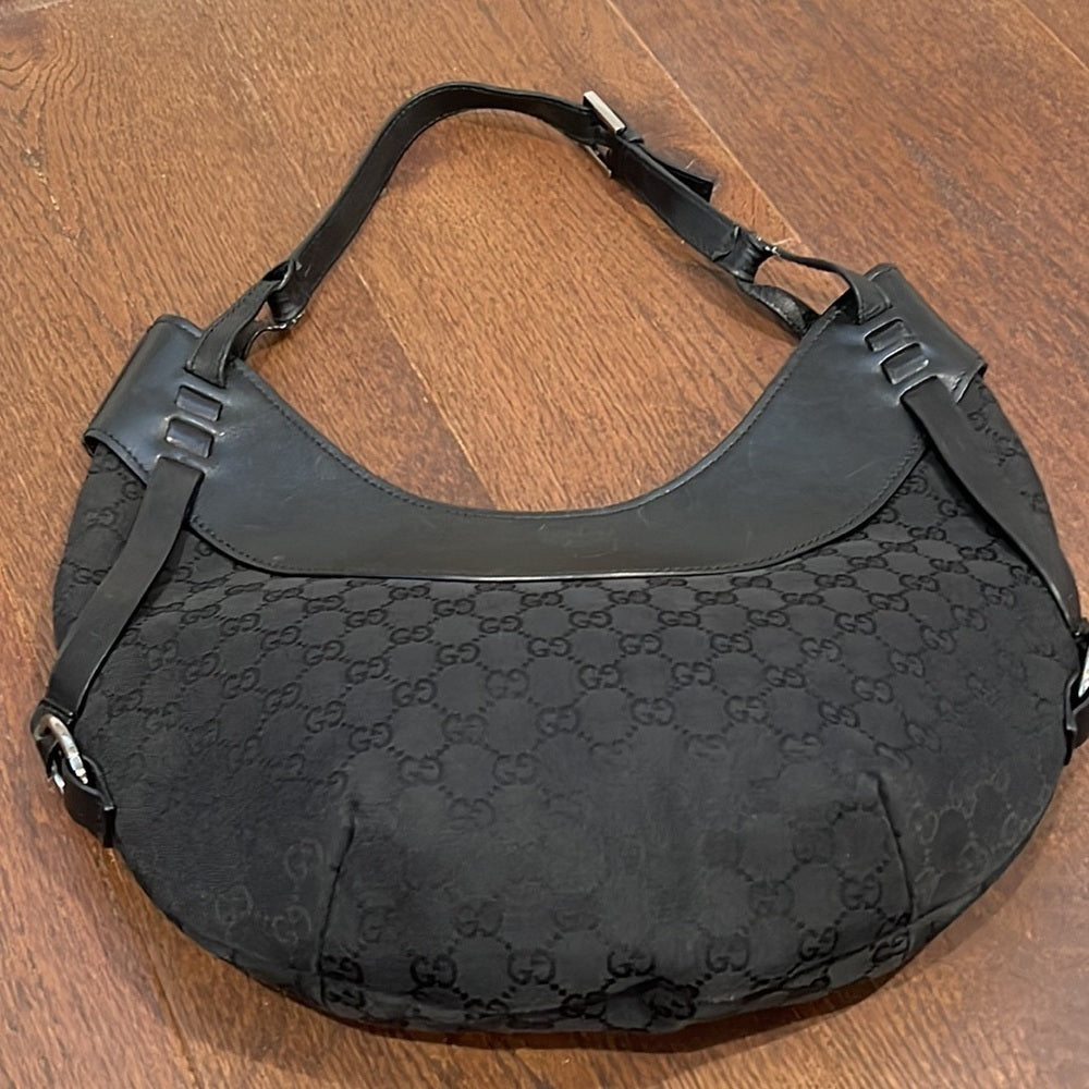 Gucci Half Moon Hobo Canvas and Leather Bag