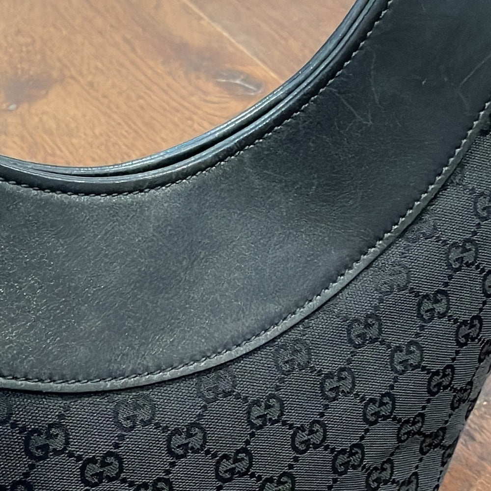 Gucci Half Moon Hobo Canvas and Leather Bag