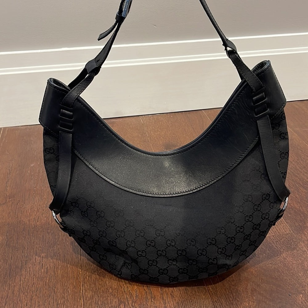 Gucci Half Moon Hobo Canvas and Leather Bag