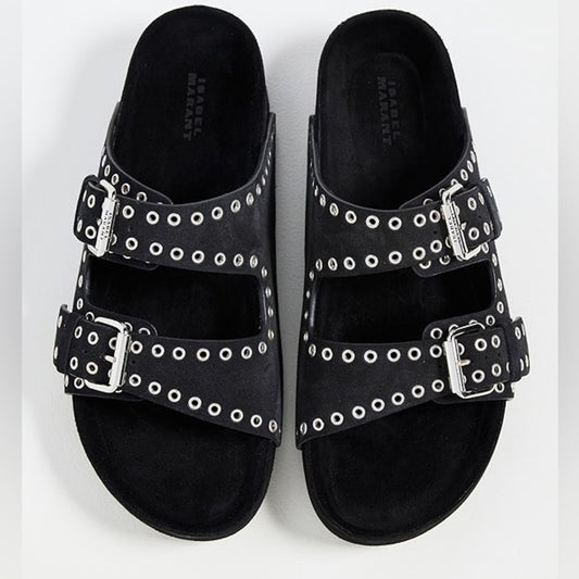 NWT Isabel Marant Lenny Black Calf Velvet Leather Sandals Size 37/7