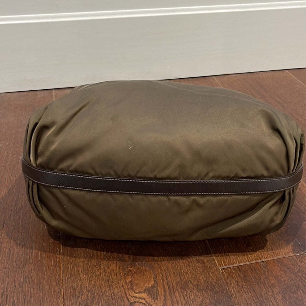 Prada Brown/Olive Green Nylon Hobo Shoulder Bag