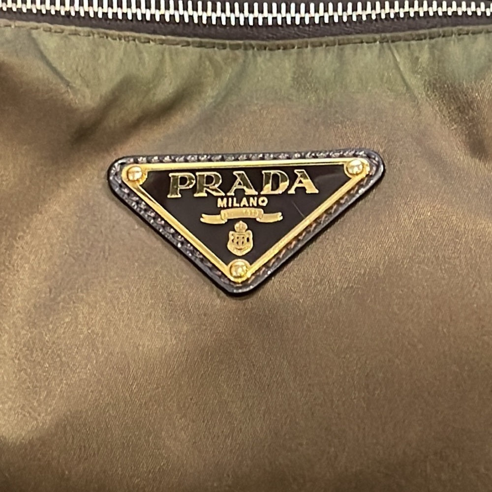 Prada Brown/Olive Green Nylon Hobo Shoulder Bag