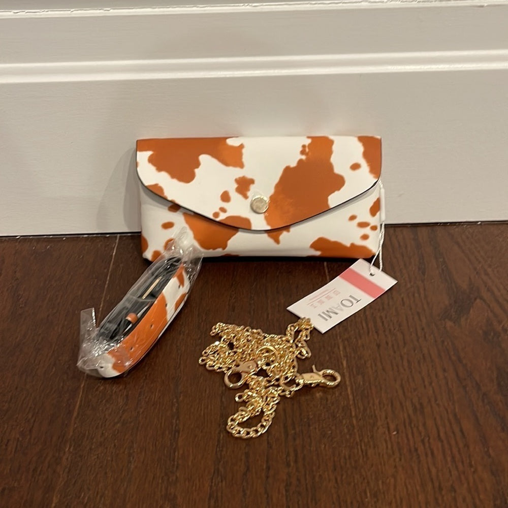 NWT Taomi Brown and White Cow Print Crossbody/Clutch Bag