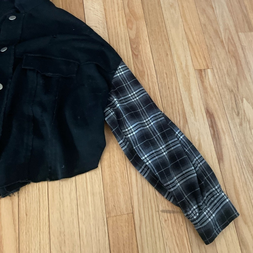 Hazel Black Jacket with Plaid Sleeves Size Medium