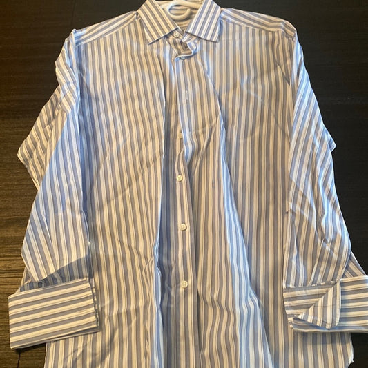 Ermenegildo Zegna 41/16 Blue and White Striped Button Down