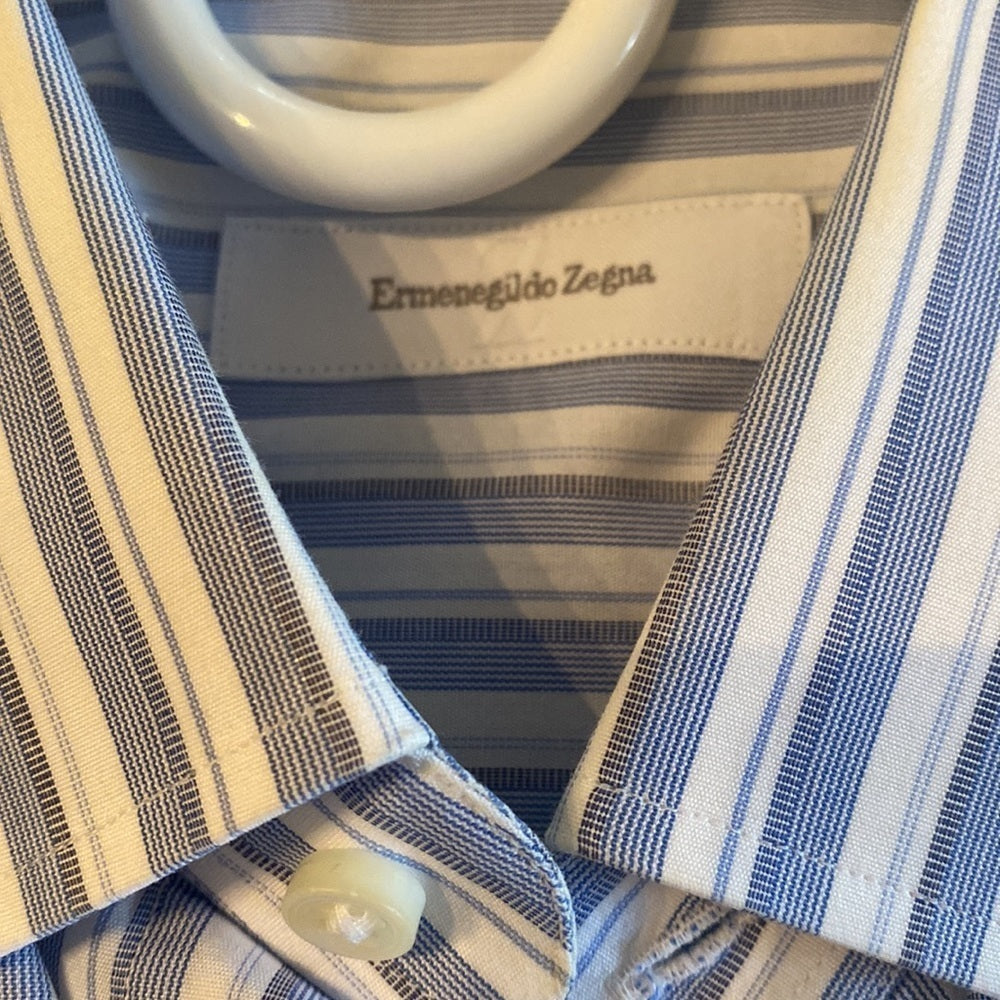 Ermenegildo Zegna 41/16 Blue and White Striped Button Down