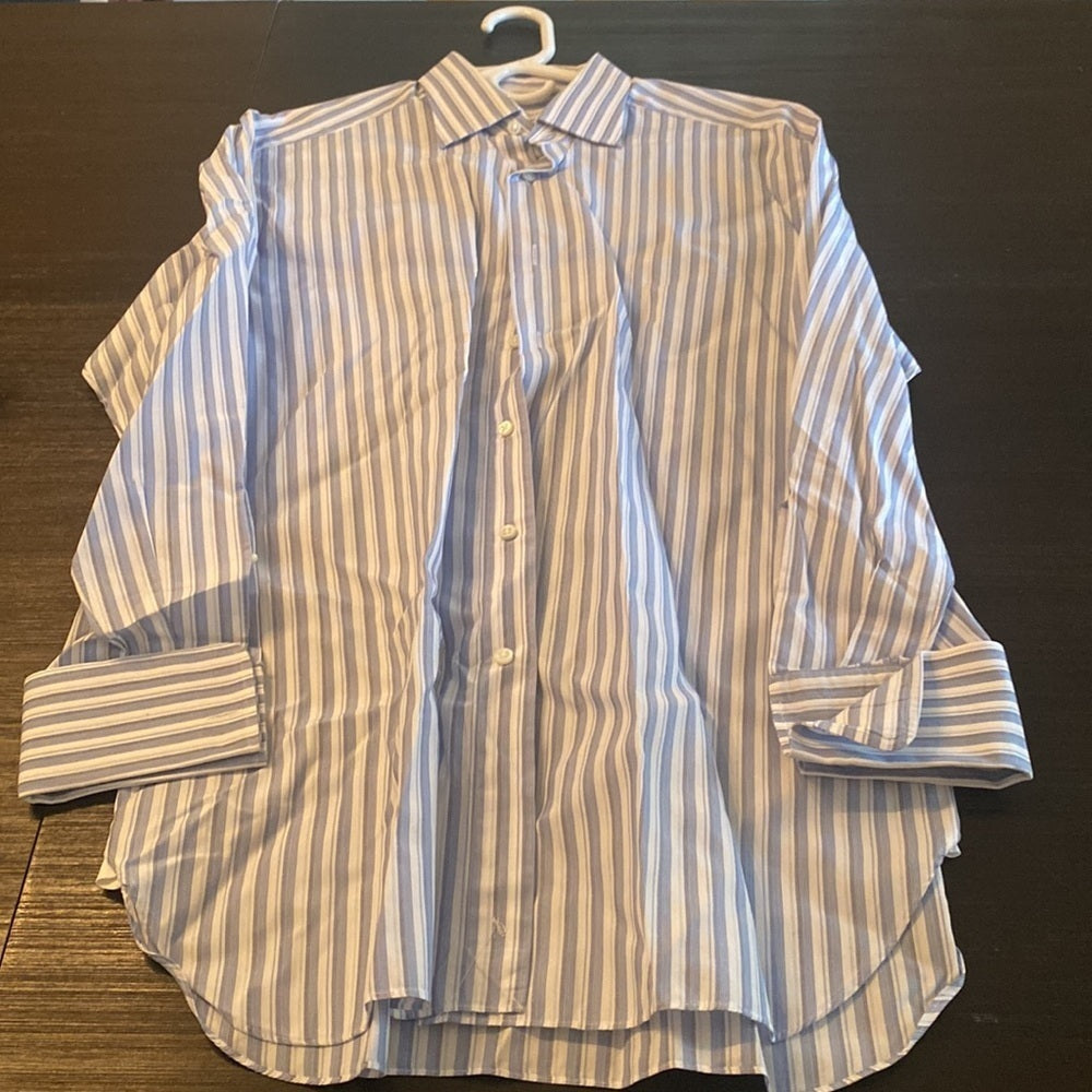 Ermenegildo Zegna 41/16 Blue and White Striped Button Down