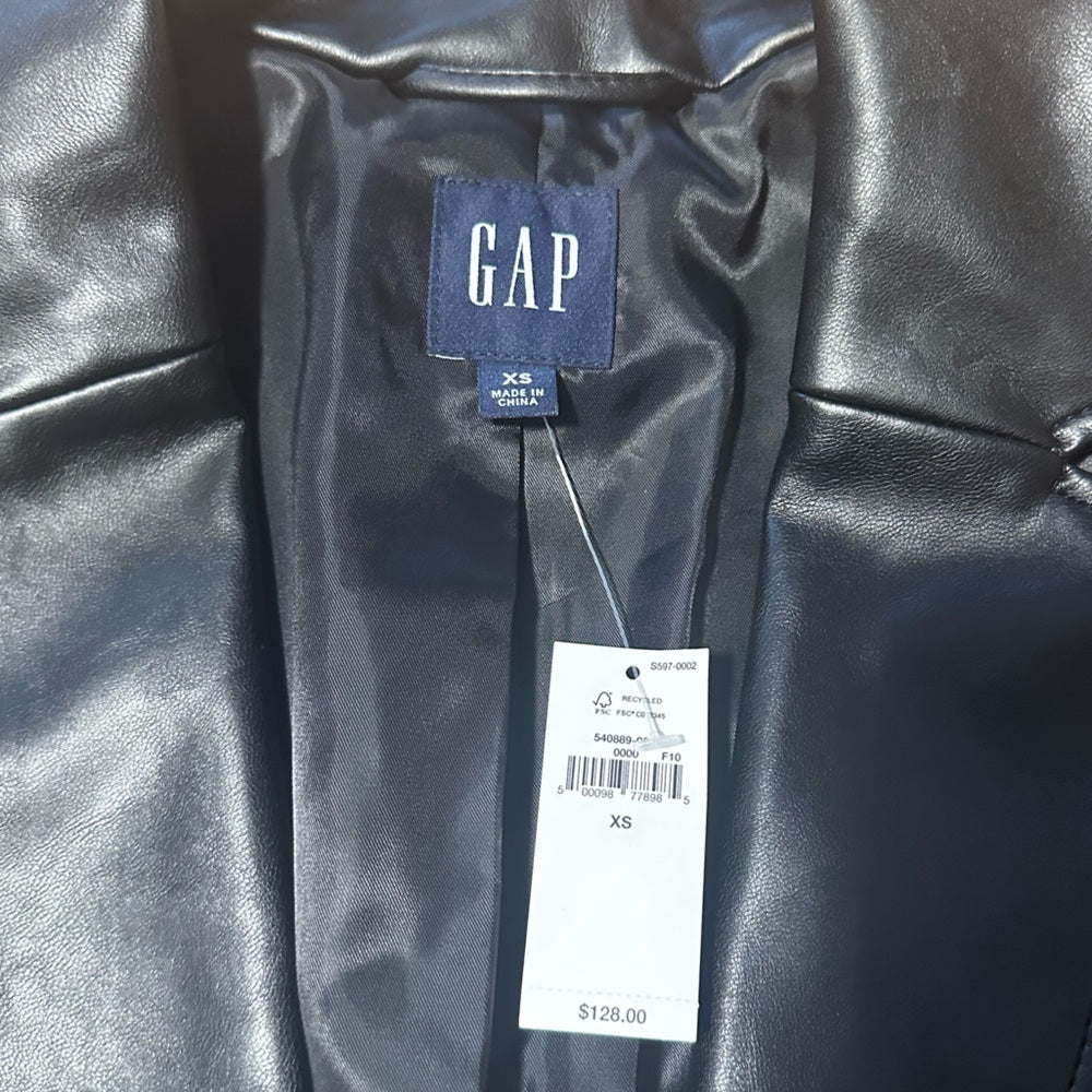 NWT GAP Women's Black Leather Jacket Size XS