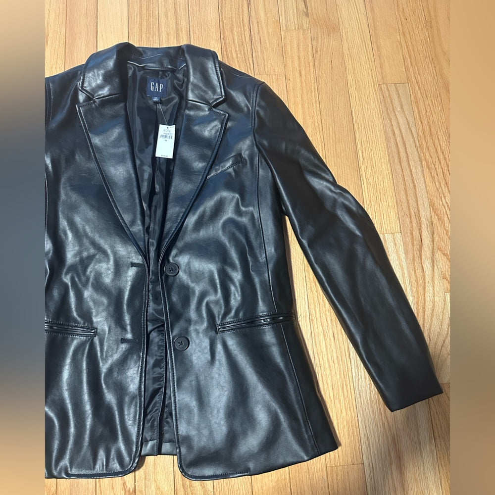 NWT GAP Women's Black Leather Jacket Size XS