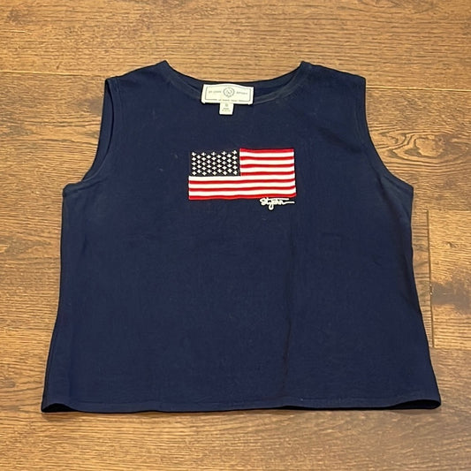 St.John Sport Knit Sleeveless Navy Top - American Flag Size Small