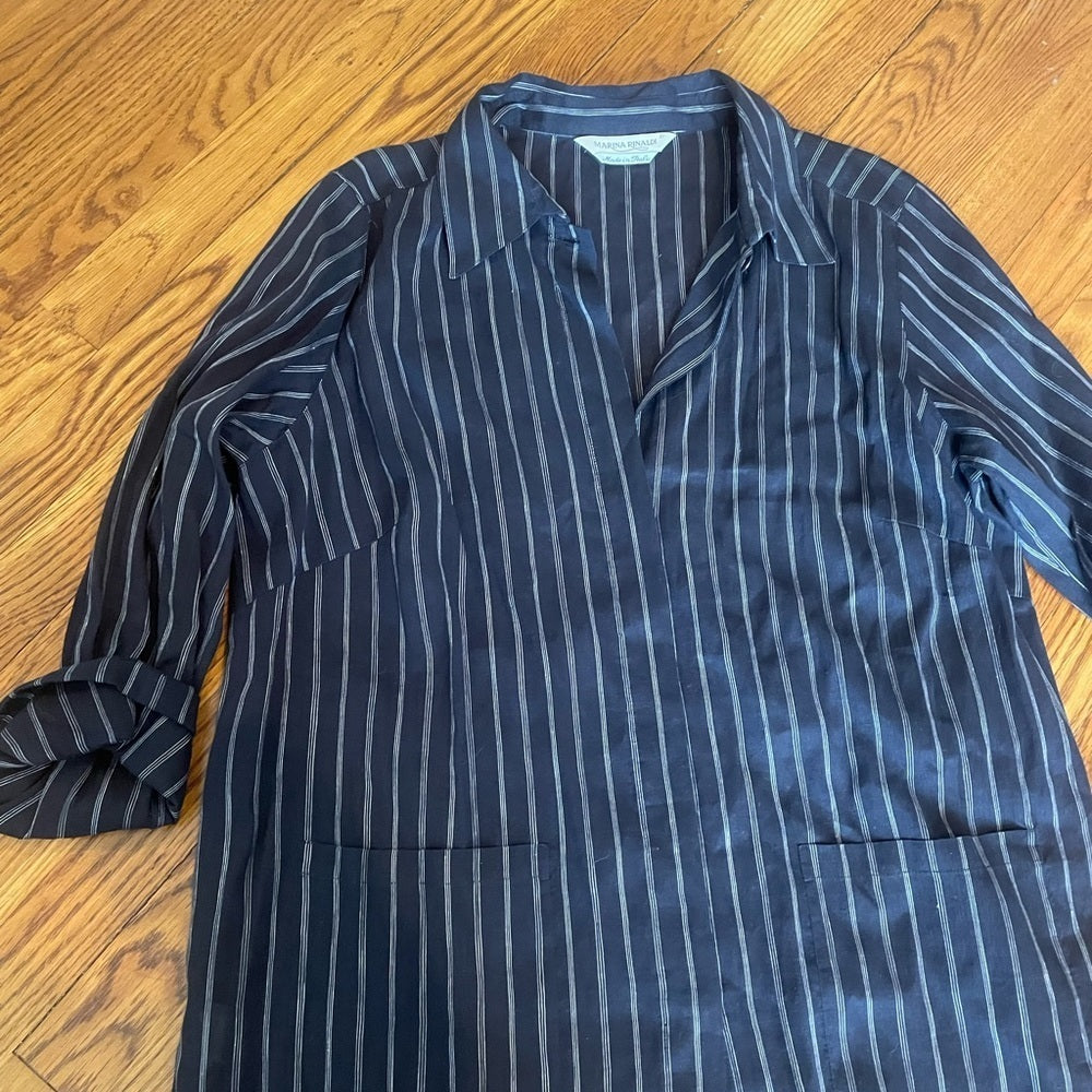 Marina Rinaldi Blue and White Striped Button Down Size 27