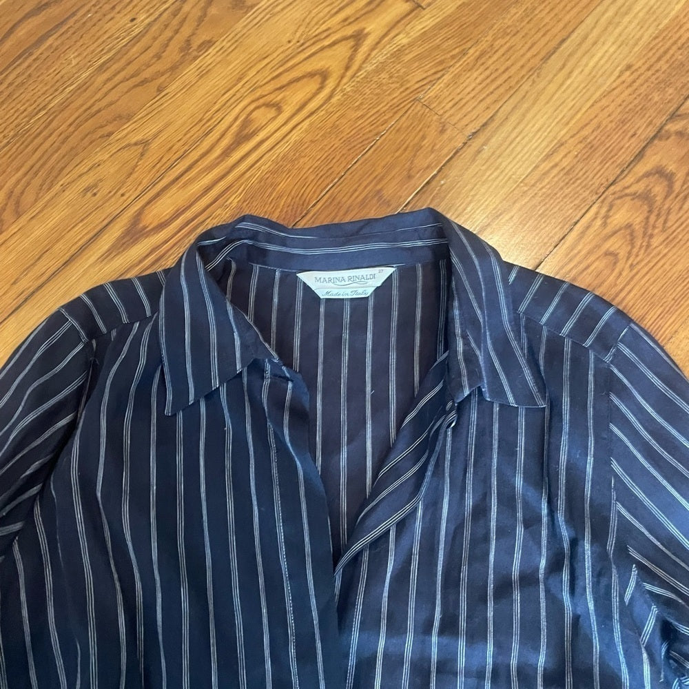 Marina Rinaldi Blue and White Striped Button Down Size 27