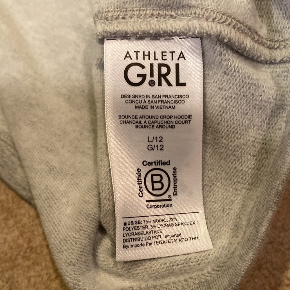 Athleta Girls Gray Hoodie With Thumbholes Size Large