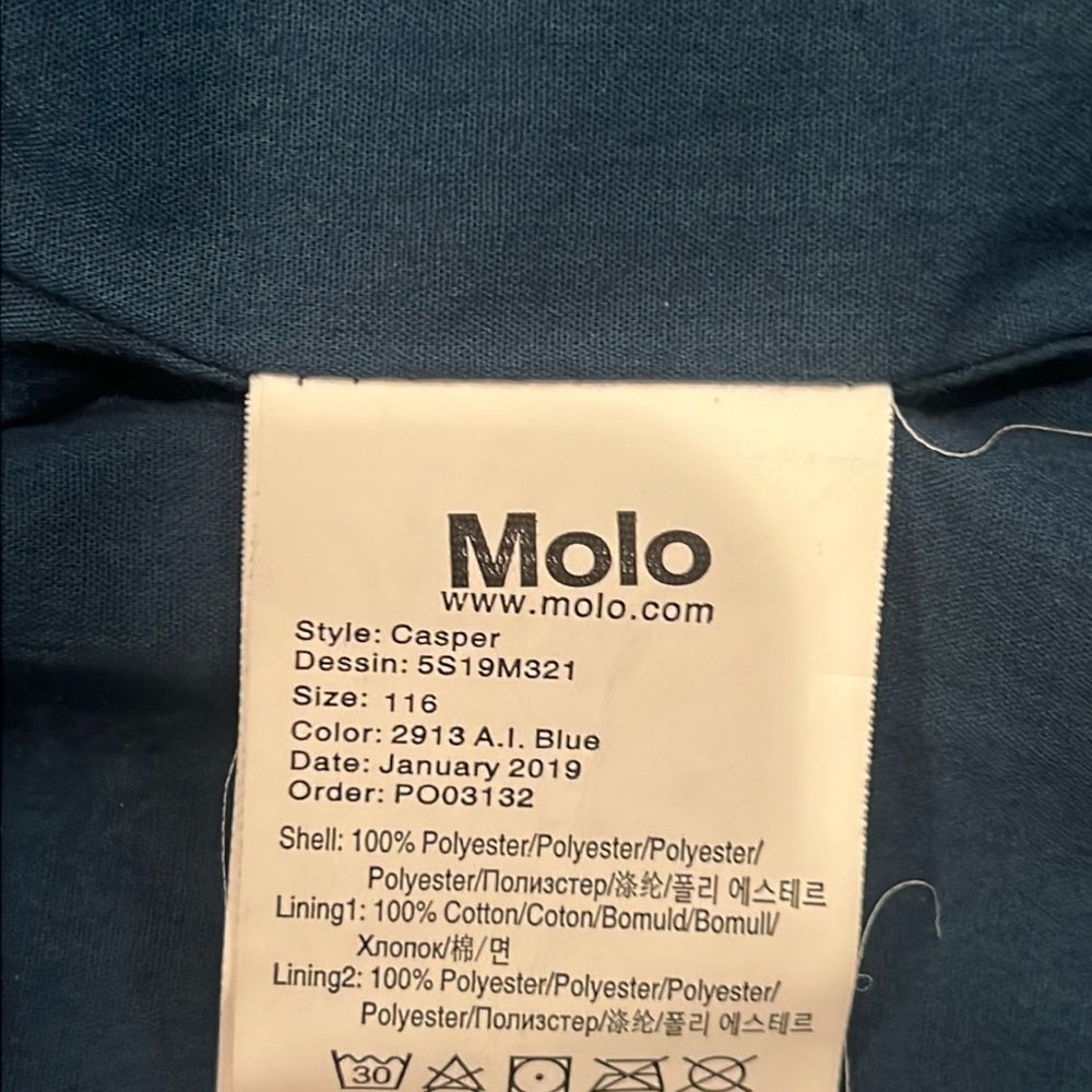 Molo Kids Blue Rain Jacket Size 6