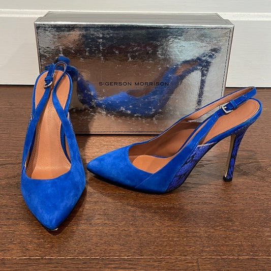 Sigerson Morrison Women’s Blue Suede Sling Backs Size 8