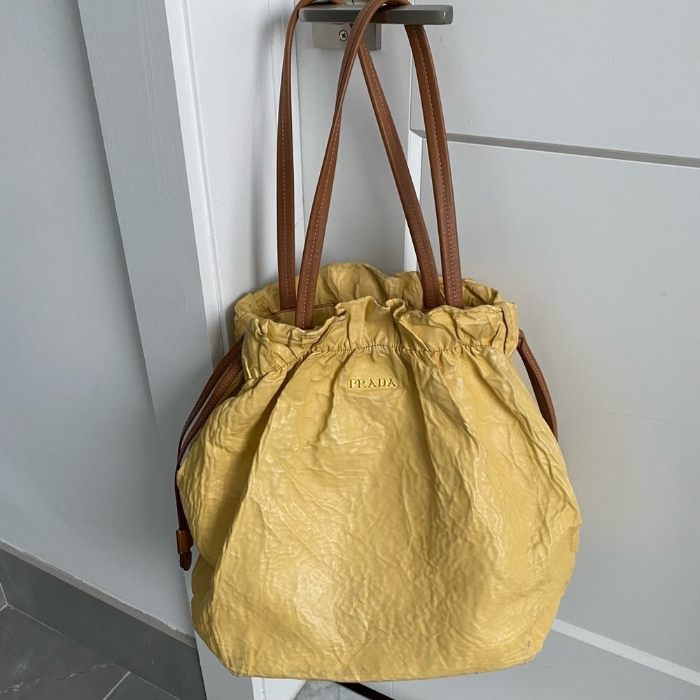 PRADA Yellow Drawstring Napa tote