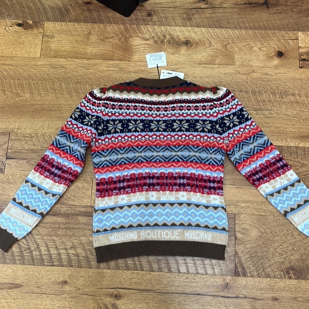 NWT Boutique Moschino Women’s Printed V-neck Sweater Size US 8