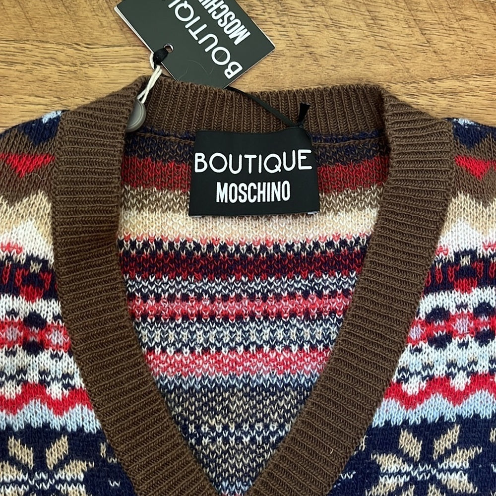 NWT Boutique Moschino Women’s Printed V-neck Sweater Size US 8