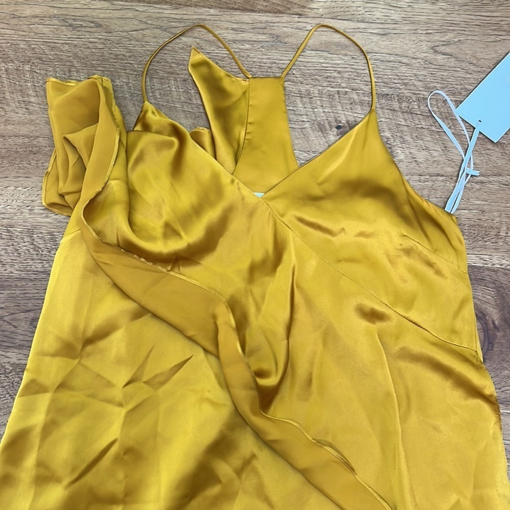 NWT Amanda Uprichard Women’s Mustard Bronze Silk Dress Size S