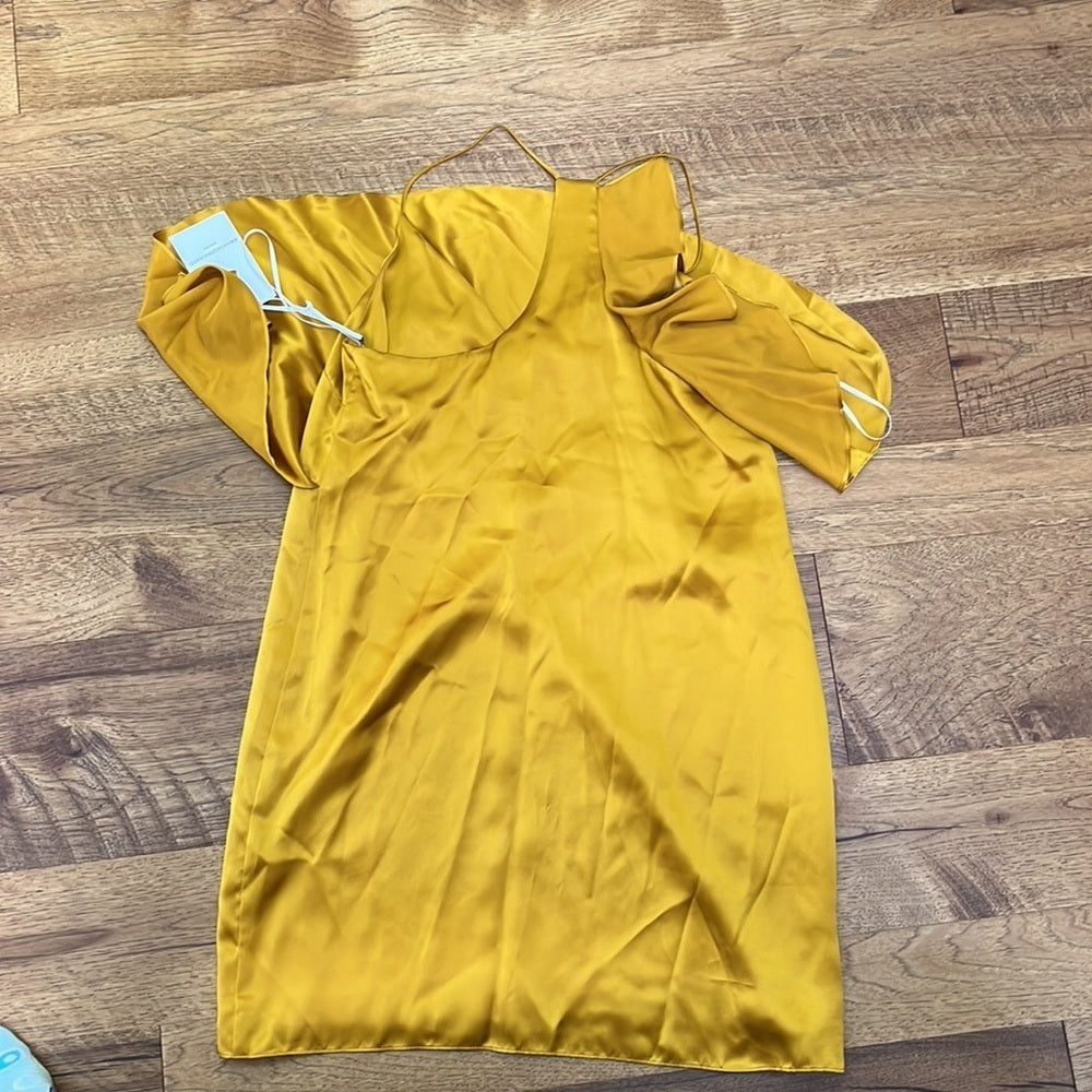 NWT Amanda Uprichard Women’s Mustard Bronze Silk Dress Size S