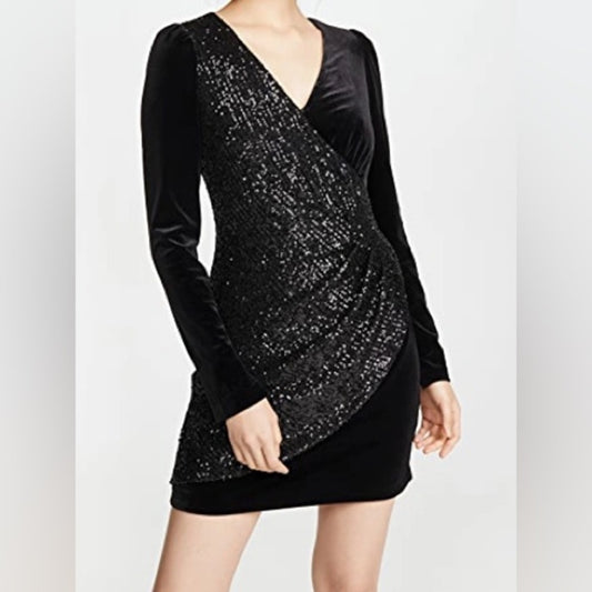 NWT Bailey/44 Women’s Black V-Neck Velvet Sparkly Cocktail Dress Size XS