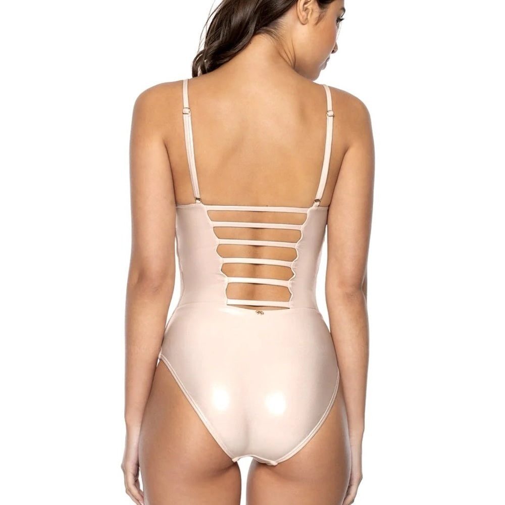 NWT Pilyq Women’s Pink Sparkly V-neck One Piece Size S