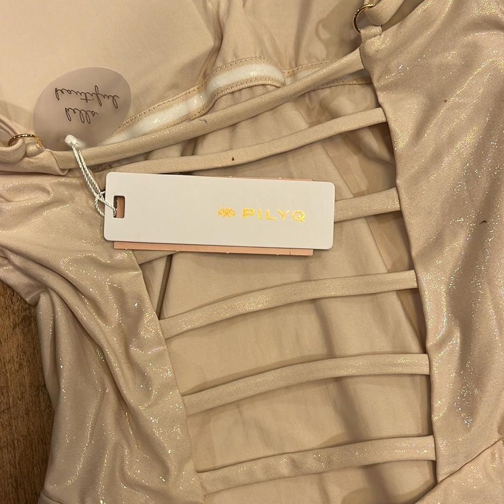 NWT Pilyq Women’s Pink Sparkly V-neck One Piece Size S