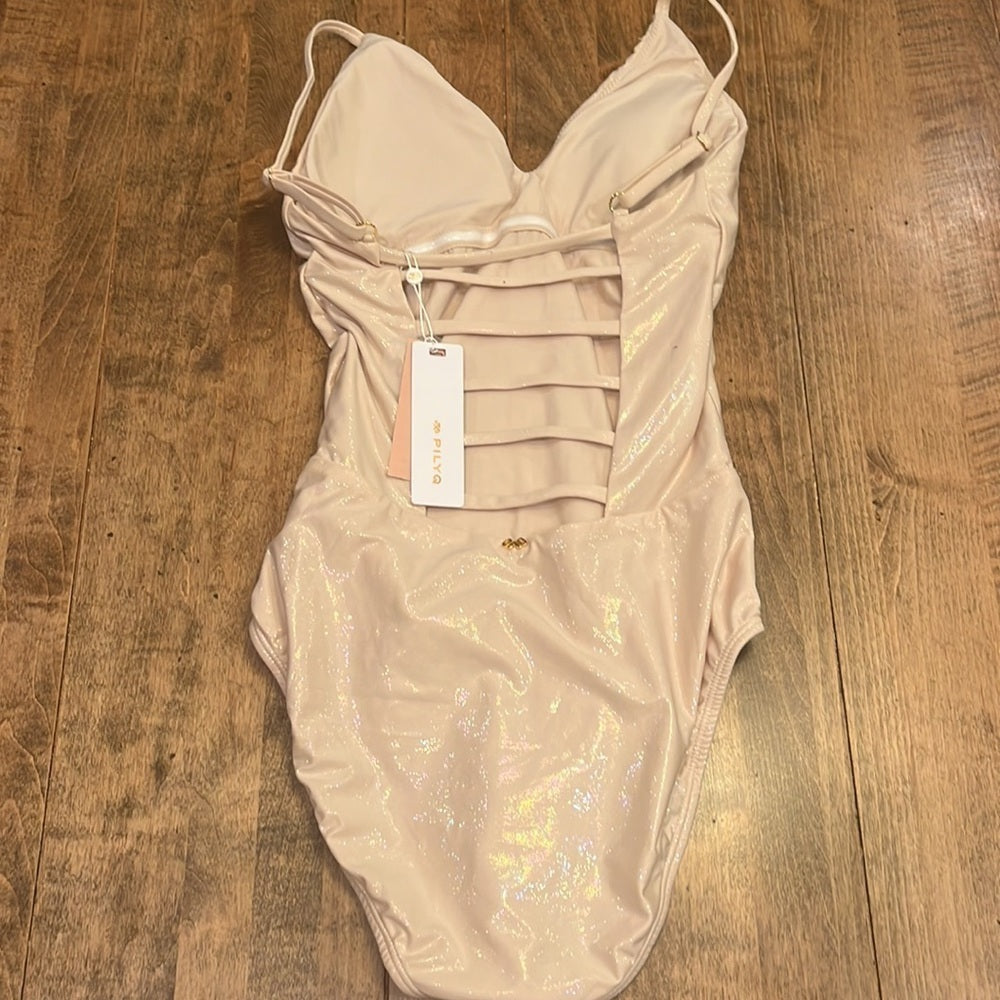 NWT Pilyq Women’s Pink Sparkly V-neck One Piece Size S