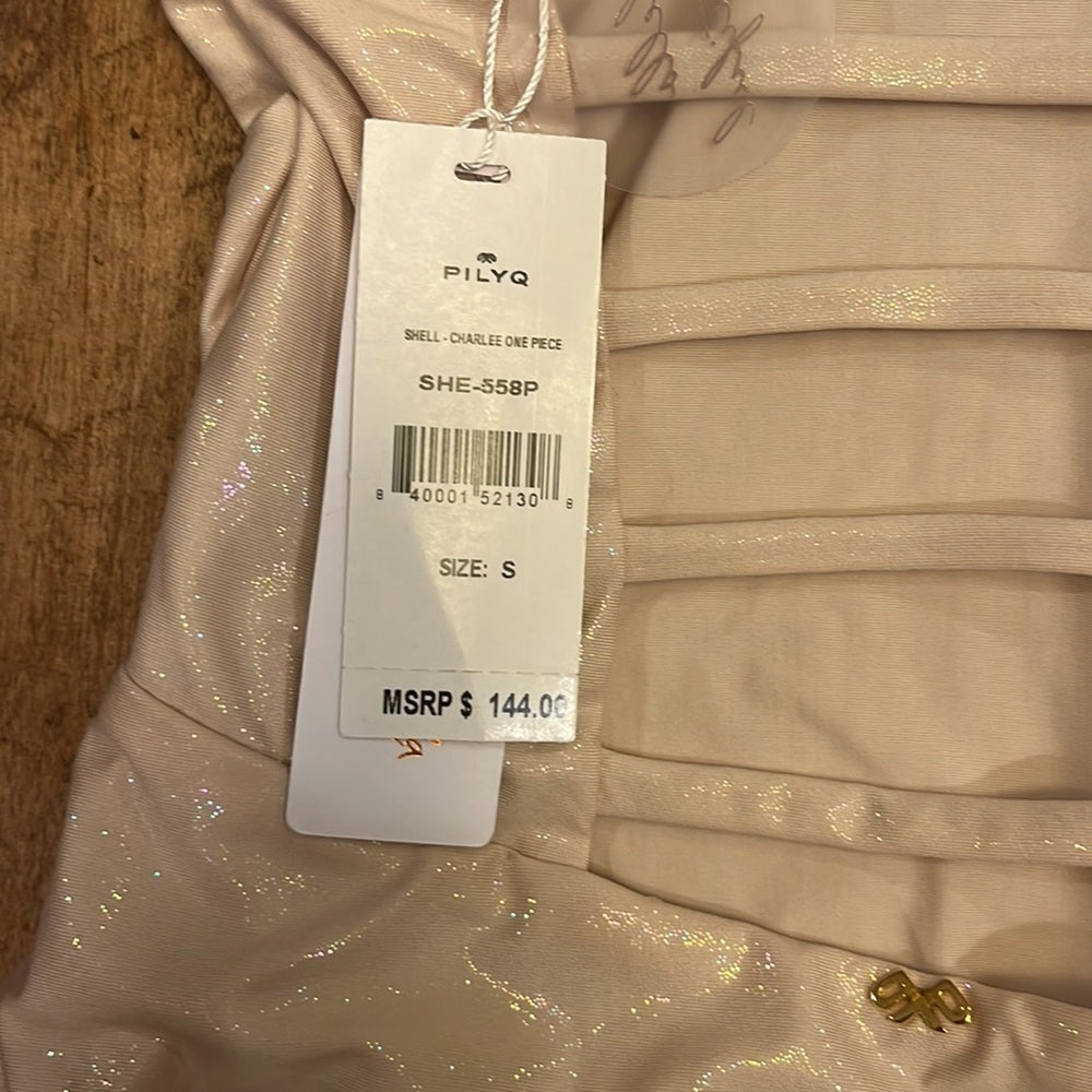 NWT Pilyq Women’s Pink Sparkly V-neck One Piece Size S