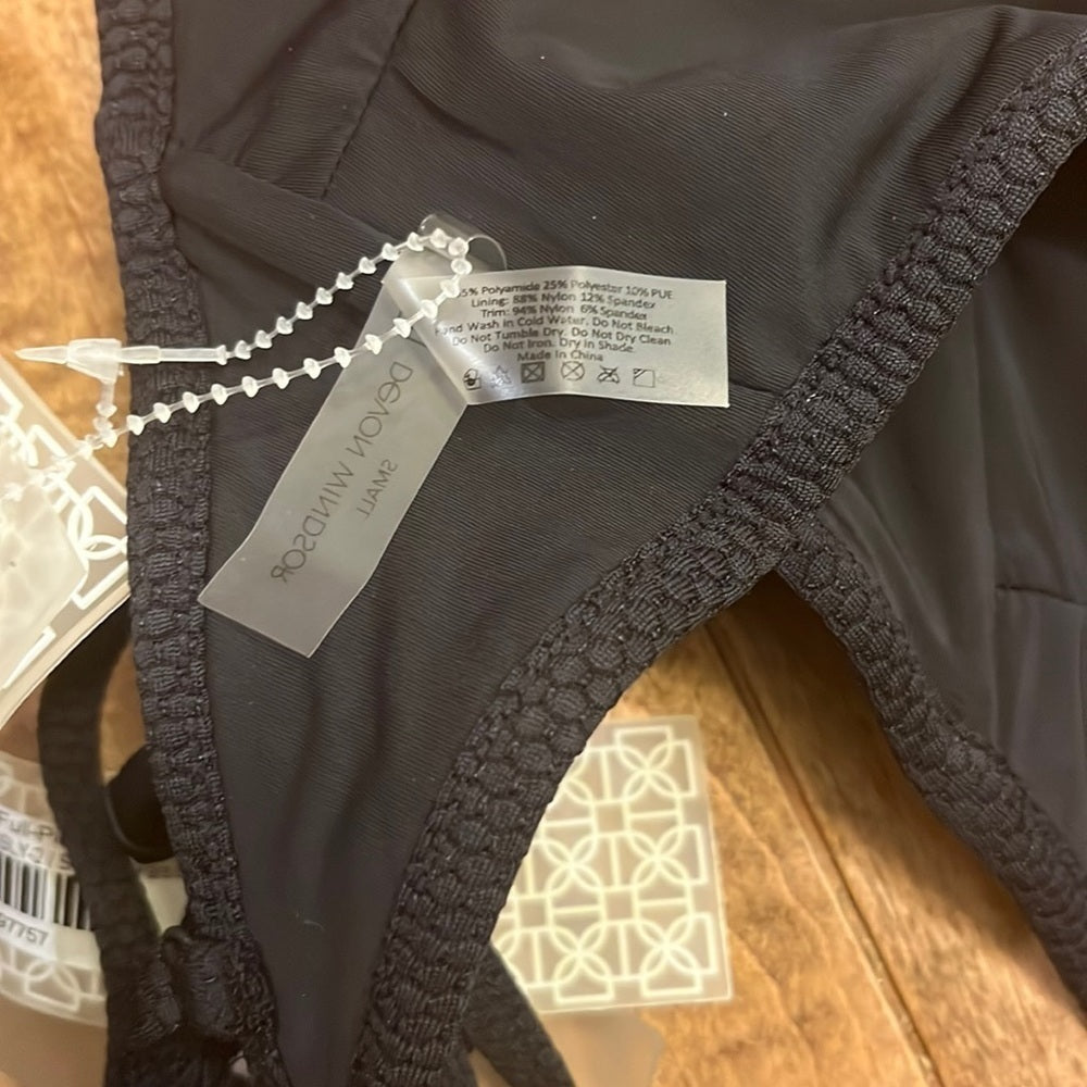 NWT Devon Windsor Women’s Black Printed Crochet One Piece with Cutouts Size S