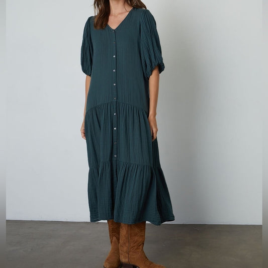 NWT Velvet By Graham & Spencer Women’s Green Maxi Dress with Buttons Size XS
